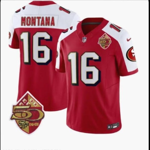 Men San Francisco 49ers 16 Montana red 2024 Nike 1996 Throwback Vapor NFL Jersey style 1